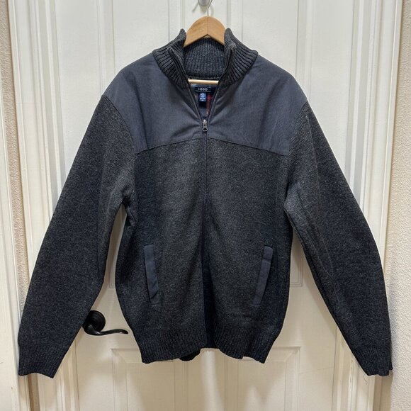 Izod Full Zip Lined Sweater Men's Size XXL Grey Relaxed Fit Stretch Warm (NEW) - Picture 2 of 16